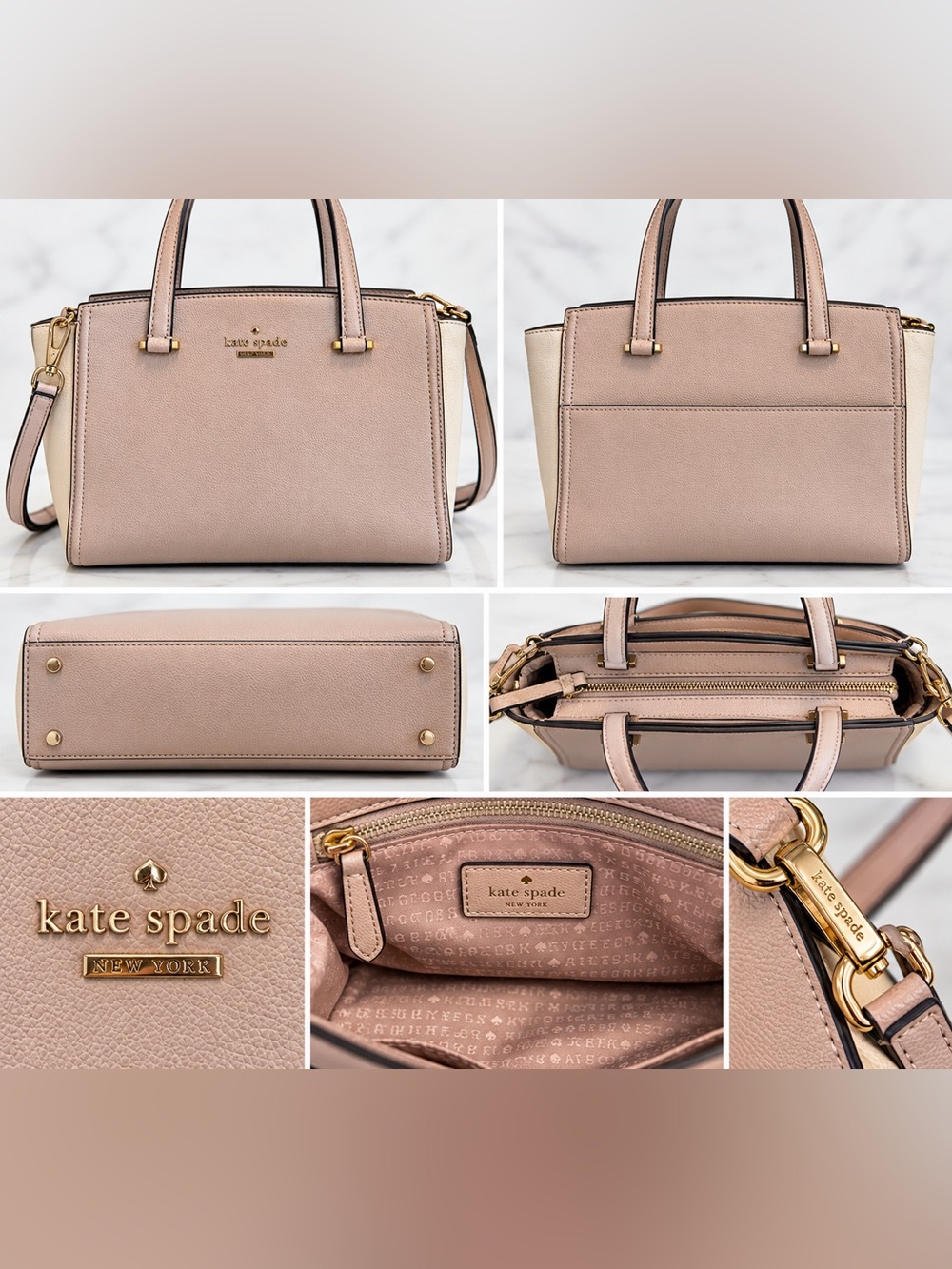 Kate Spade New York Blush Pink Colorblock Satchel Crossbody Bag Adjustable Strap